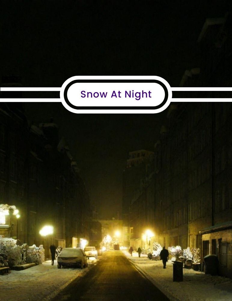 An example city scene with the time of day changed to night and snow added