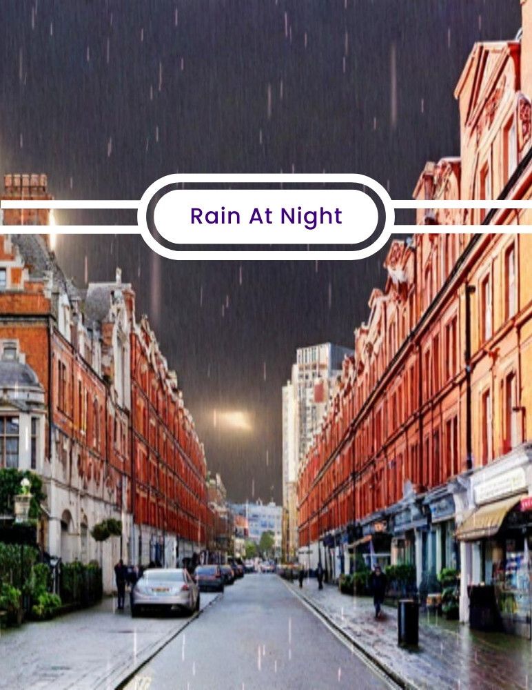 An example city scene with the time of day changed to night and rain added